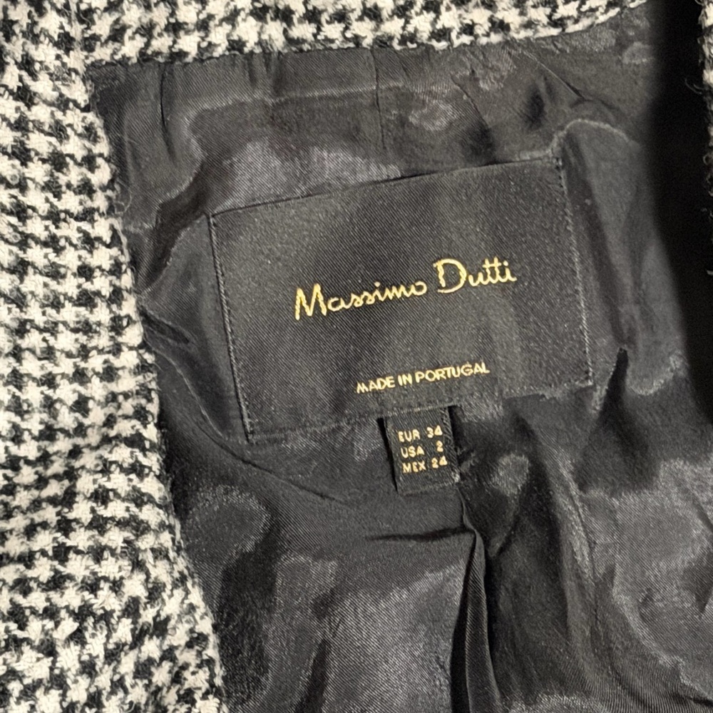 Massimo Dutti Black and White Houndstooth Blazer Wool - Picture 3 of 13